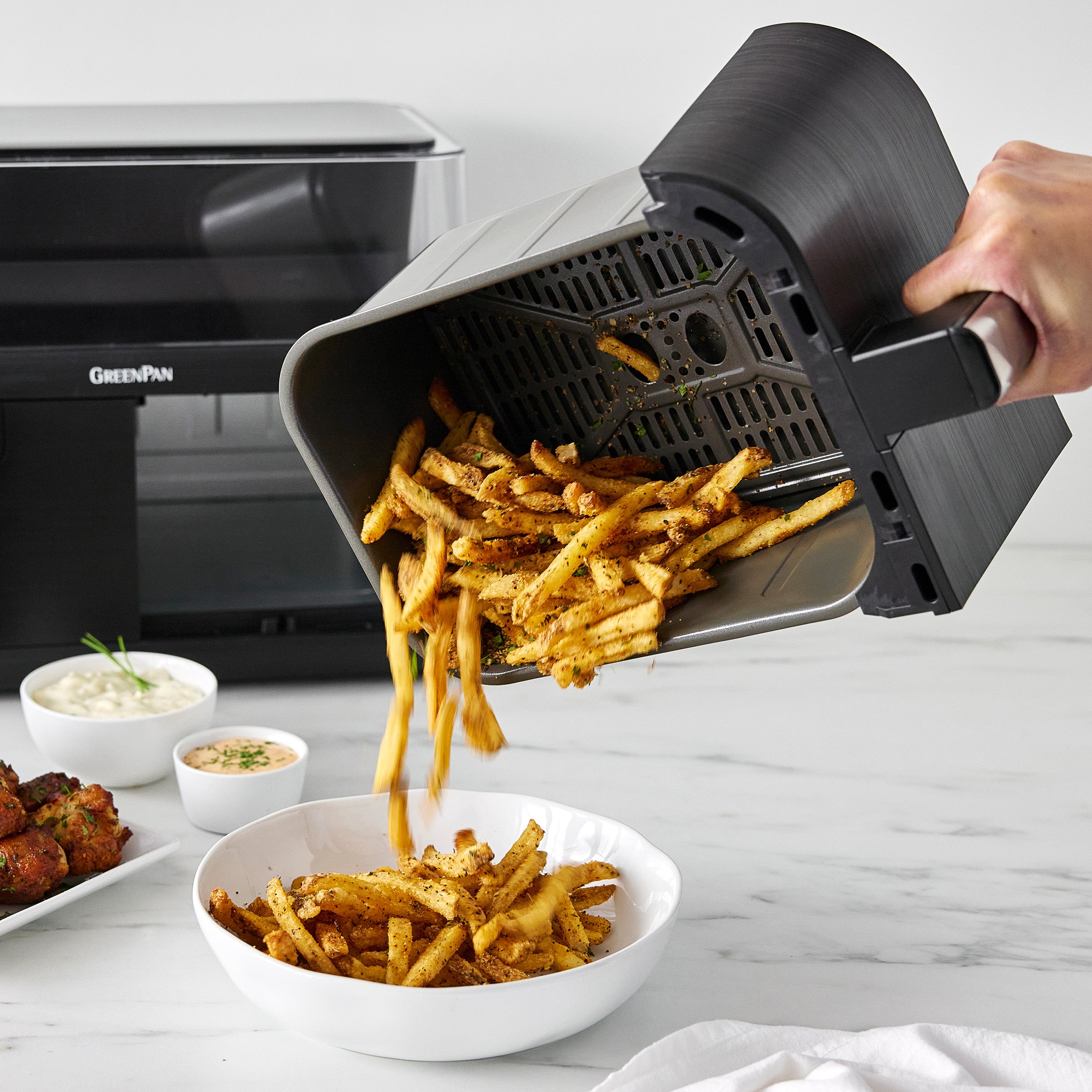 Bistro 10 Quart 360˚ Clear View Double Air Fryer - Large Capacity, Digital Touchscreen, Healthy Cooking for Family Meals, Snacks & Party Foods | Perfect for Roasting, Baking, Grilling & Reheating