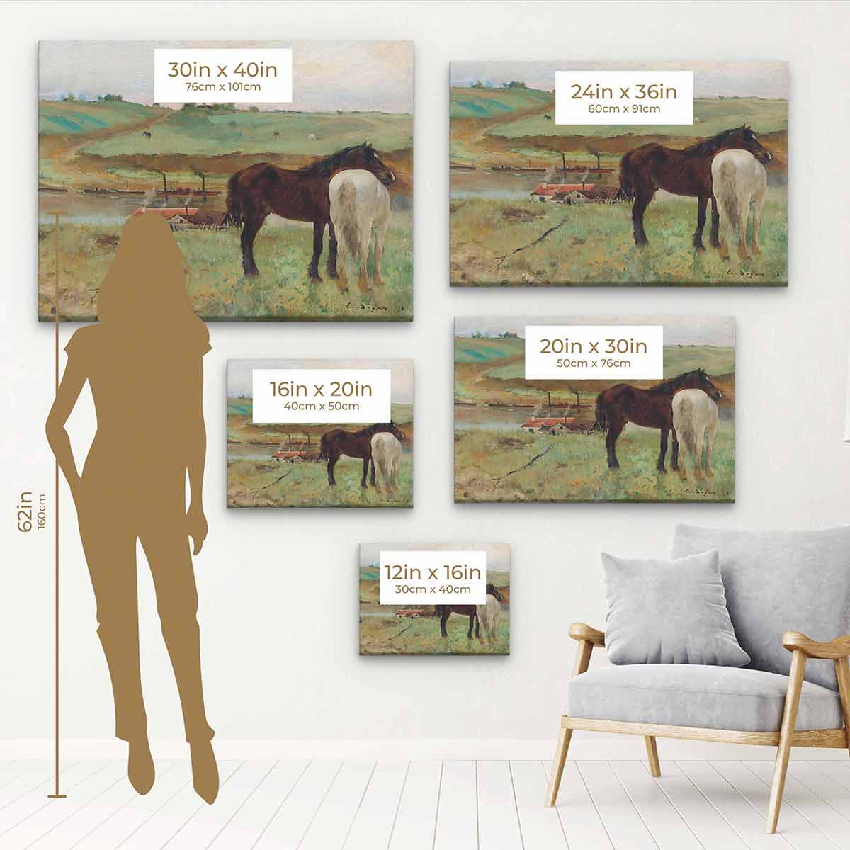 Brown Horse Wall Art Canvas Print 48x40 - Modern Farmhouse Decor for Living Room, Bedroom & Office