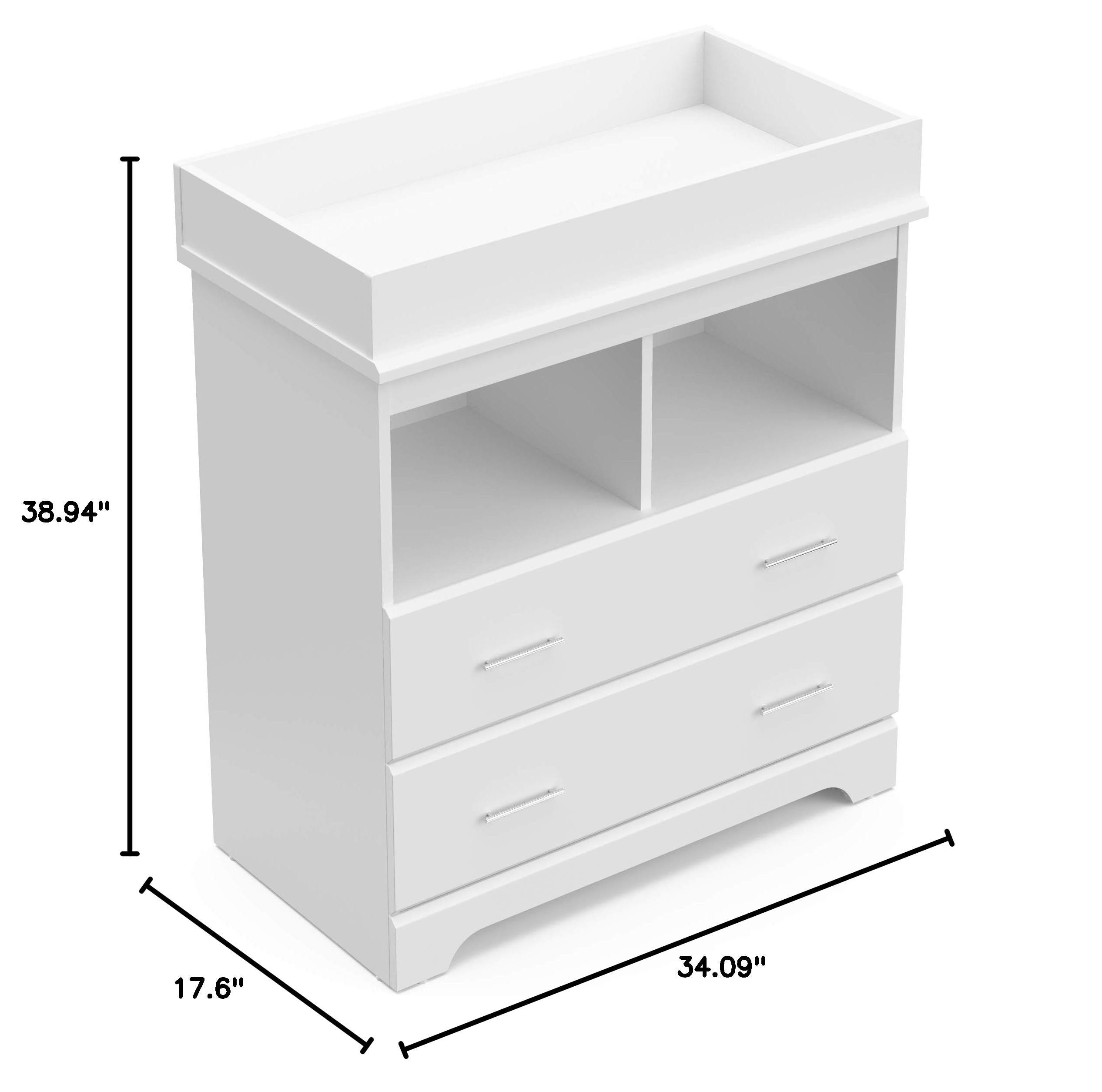 Storkcraft Brookside 2-Drawer Changing Table Dresser in White - GREENGUARD Gold Certified Baby Nursery Dresser with Changing Topper | Sturdy Baby Changing Station & Storage Solution for Nursery, Kids Bedroom & Daycare Use
