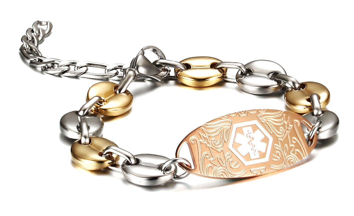 Medical Alert ID Bracelets for Women & Men - Personalized Stainless Steel Band with Round & Heart Charm Tag | Free Engraving | Ideal for Emergency Medical Info, Allergies & Daily Wear