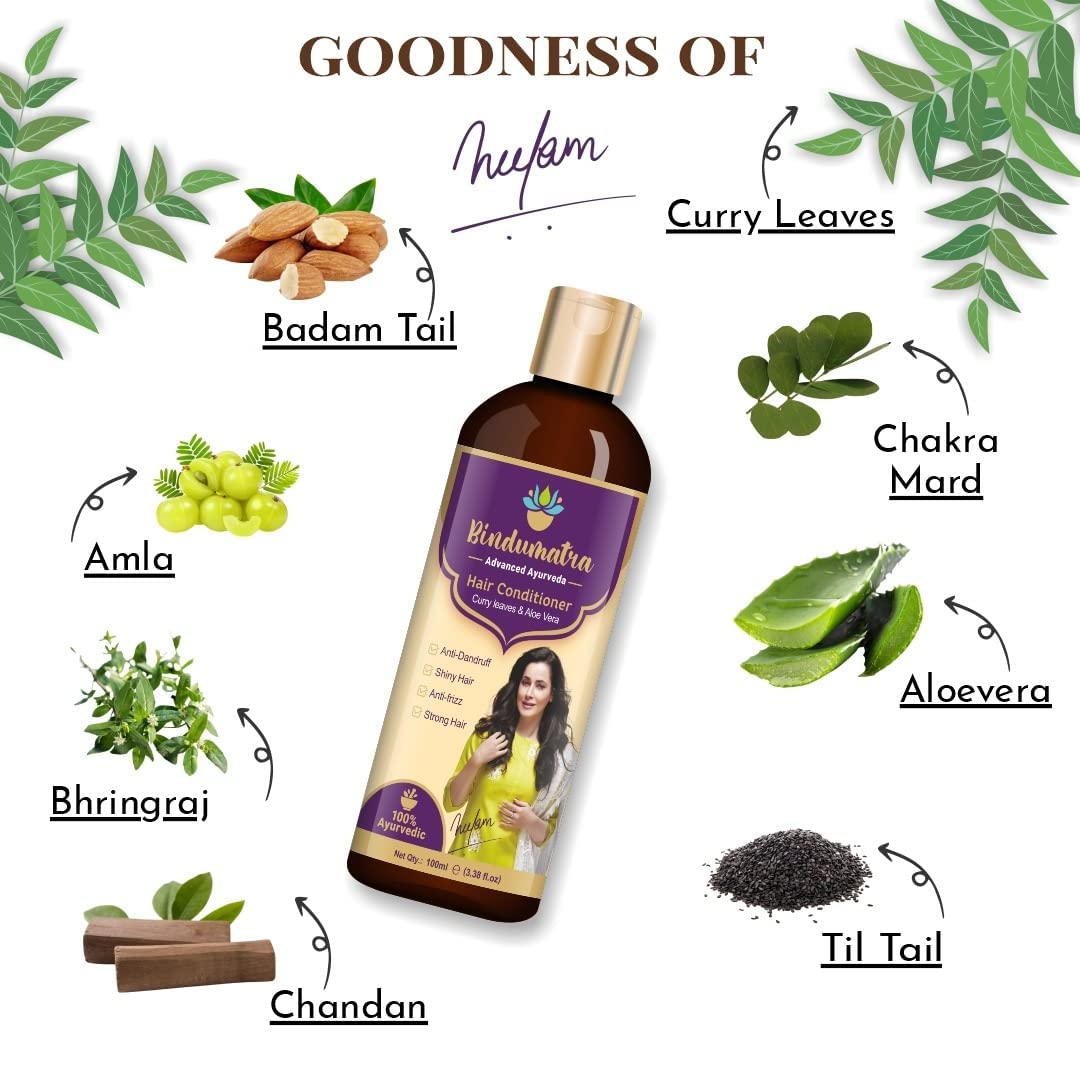 **Bindumatra Curry Leaves & Aloe Vera Hair Conditioner – 100% Ayurvedic & Organic, Anti-Dandruff, Frizz Control, Shine Boost – For Men & Women (100ml) | Perfect for Dry, Damaged Hair & Scalp Care**