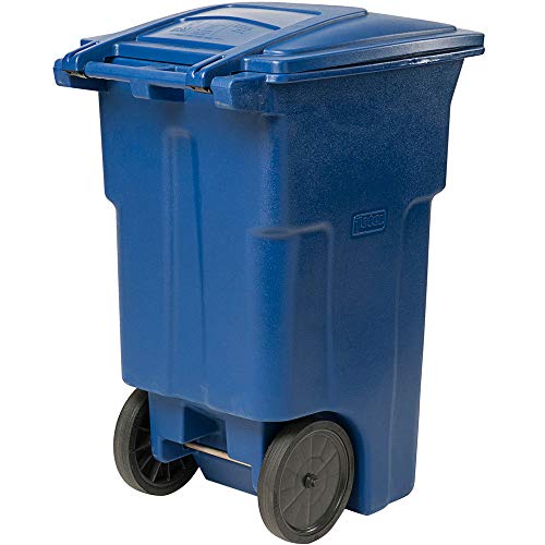 255 Qt. / 64 Gallon / 240 Liter Heavy-Duty Blue Wheeled Trash Can with Lid - Rotational Molded Rectangular Garbage Bin for Kitchen, Office, Recycling & Waste - Touchless Design for Convenient Use in Homes, Restaurants & Commercial Spaces