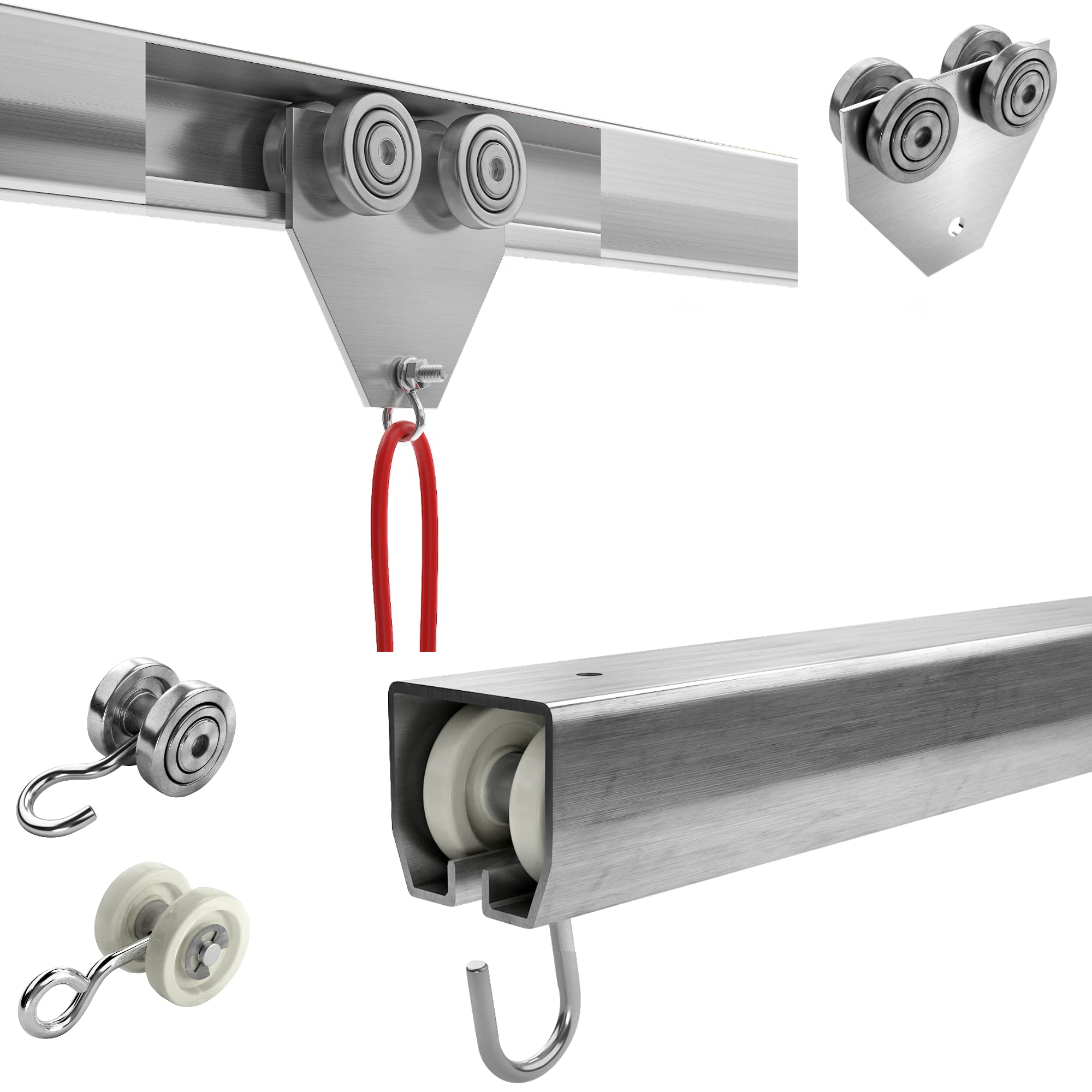 AKON Heavy Duty Steel Curtain Track System for Ceiling Mount - Industrial Grade Trolley Track for Warehouse, Factory & Commercial Spaces | Easy Installation for Soundproof & Partition Curtains