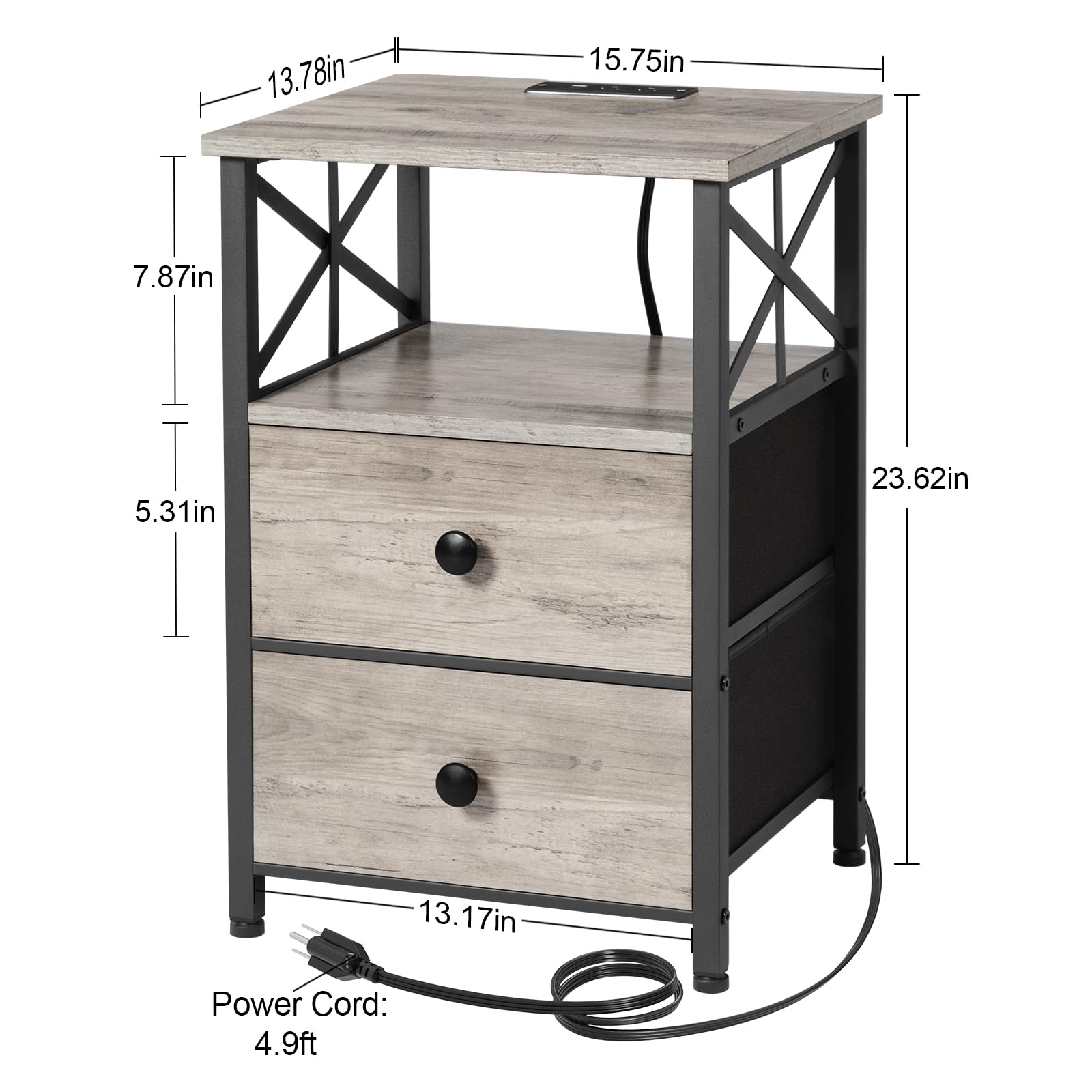 AMHANCIBLE Nightstand with Charging Station - Bedside Table with USB Ports & Outlets, Fabric Drawer Storage - Compact End Table for Small Bedrooms & Living Rooms (Greige) - Perfect for Charging Devices & Organizing Essentials by Your Bed
