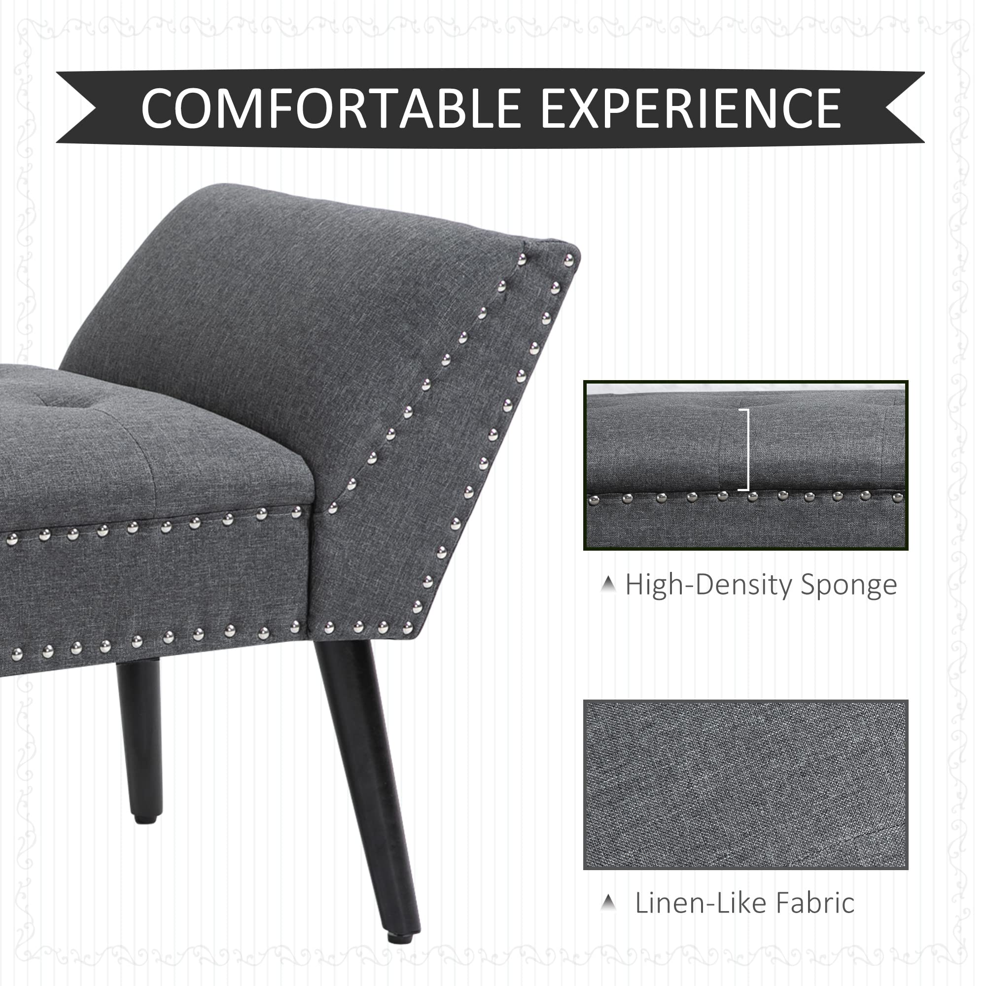 HOMCOM Modern Button Tufted Fabric Upholstered Bench with Storage, Charcoal Grey Ottoman for Bedroom, Living Room, Entryway - Perfect for Seating, Footrest and Home Decor