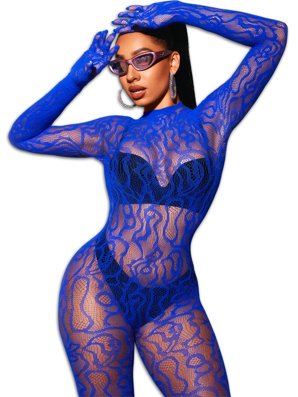 Sexy Women's Fishnet Full Bodysuit - Mesh Lace Jumpsuit for Rave, Glow Party & Halloween Costume | Body Stocking for Nightclub, Cosplay & Festive Outfits