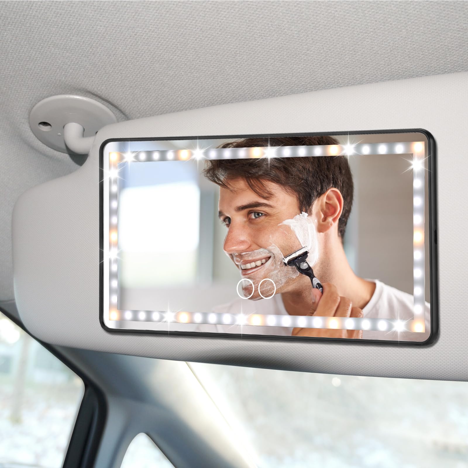 Rechargeable Car Sun Visor Vanity Mirror with 60 LED Lights & 3 Light Modes - Dimmable Touch Control Cosmetic Mirror for Women - Perfect for Makeup, Shaving & Grooming in Car, SUV or Travel (Black)