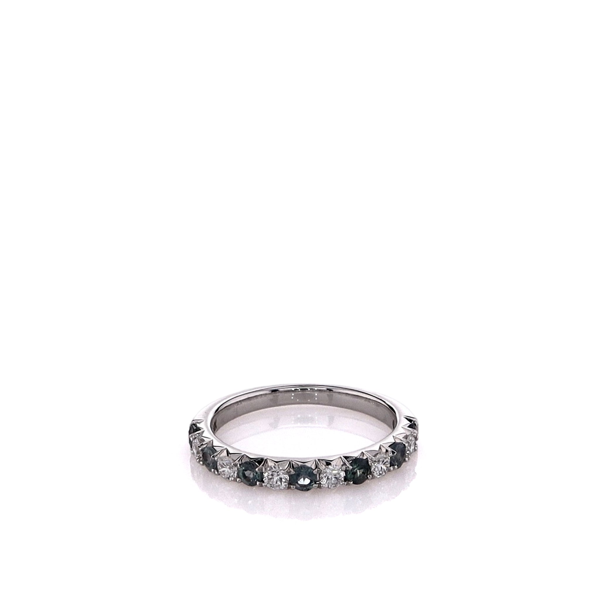 14K White Gold Alternating Alexandrite and Diamond Half Eternity Band Ring for Women - Perfect for Weddings, Anniversaries & Special Occasions