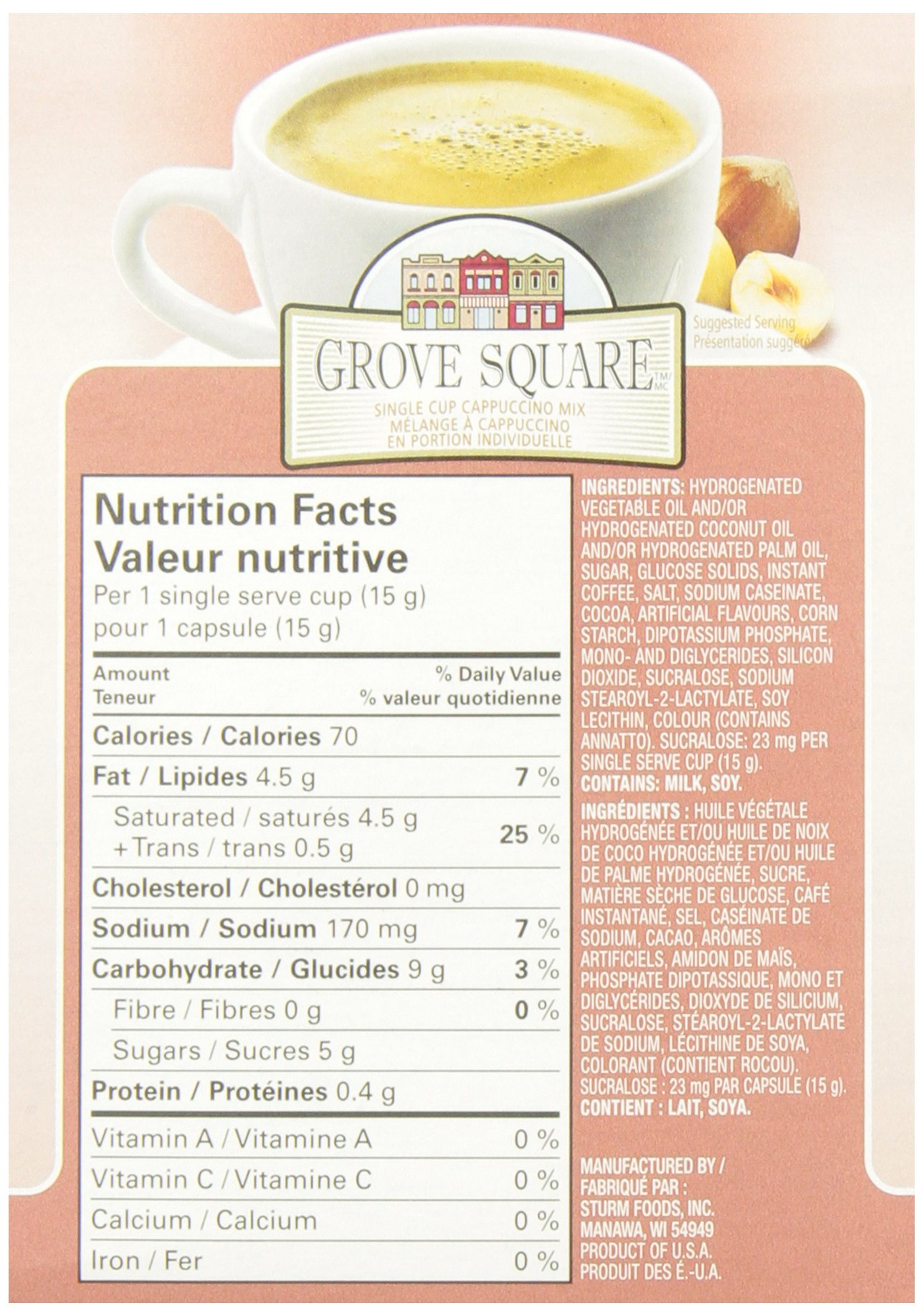 Grove Square Hazelnut Cappuccino Mix - 24 Single Serve Cups - Rich & Creamy Instant Coffee for Home, Office & Travel