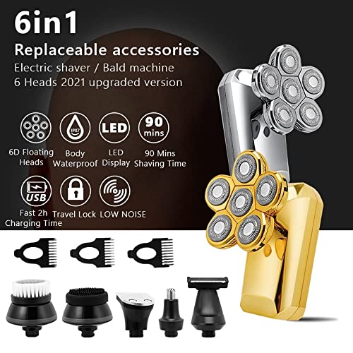 6-in-1 USB Rechargeable Electric Razor for Men - Multifunction Floating Head Shaver with Bald Head Trimmer | Silver Shaving Kit with Travel Case | Perfect for Home, Travel & Daily Grooming