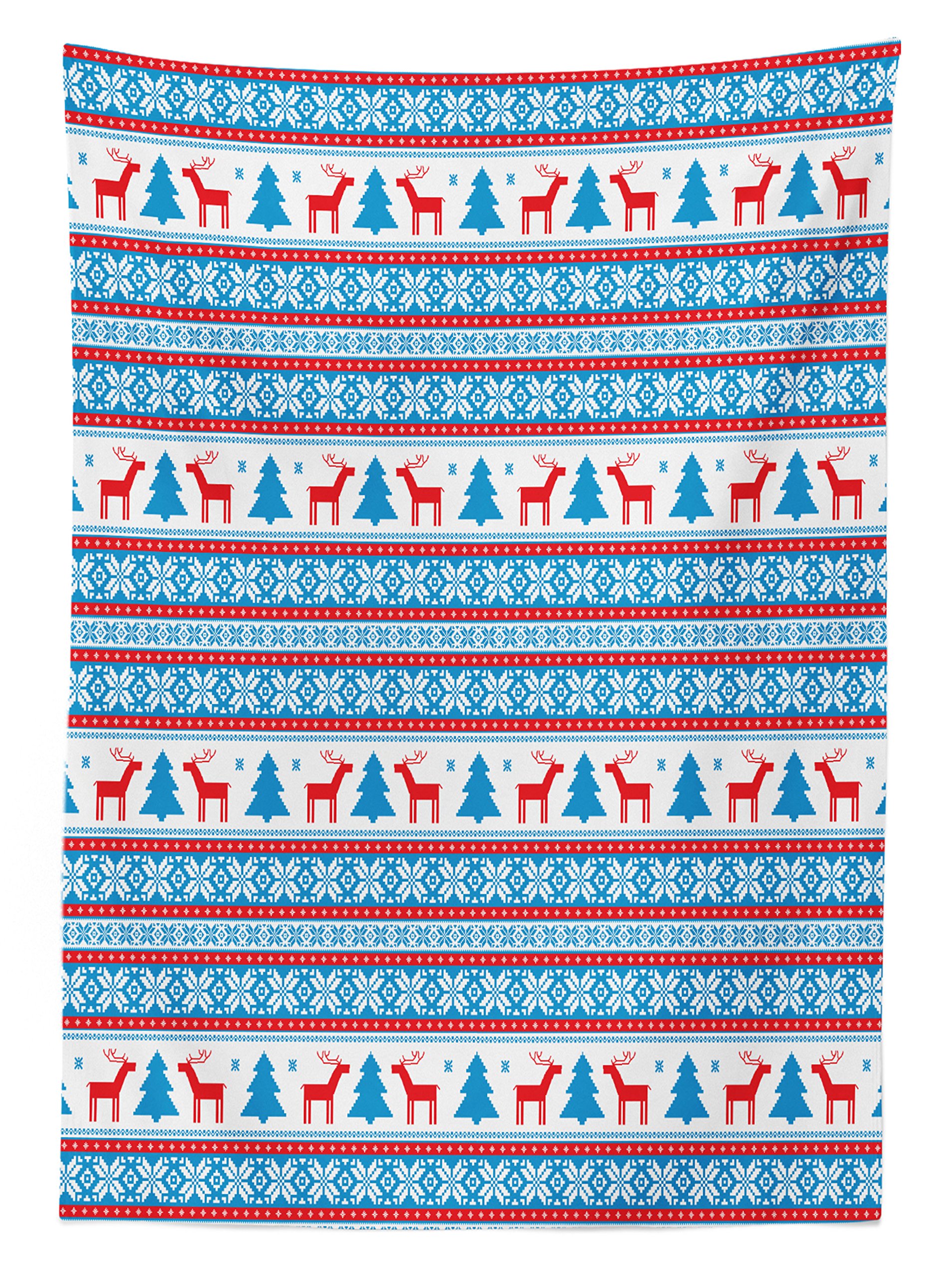Ambesonne Christmas Tablecloth - Traditional Folkloric Knit Holiday Design, Washable Outdoor Picnic Table Cover 58x104 Inches, Red & Blue - Perfect for Holiday Parties, Family Gatherings & Festive Decorations