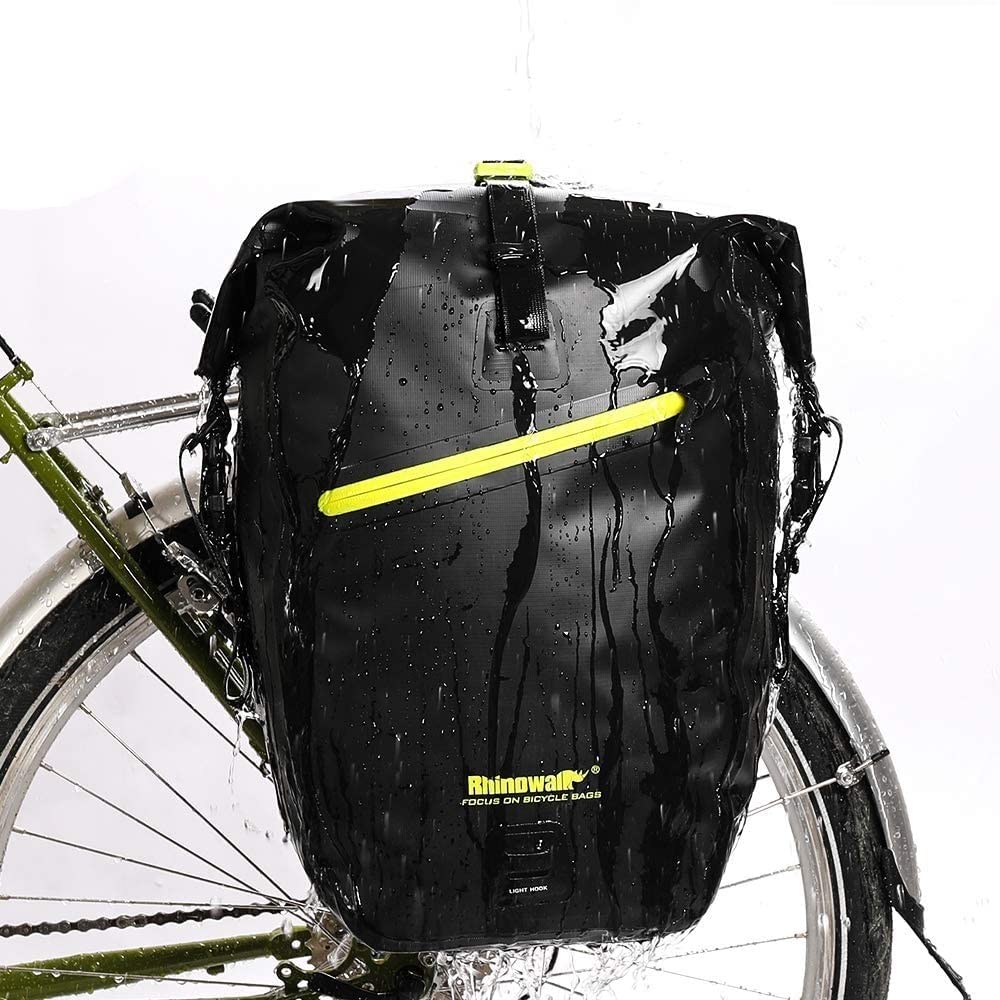 Rhinowalk 20L Waterproof Bike Pannier Bag - Bicycle Cargo Rack Saddle Bag with Shoulder Strap, Laptop Compatible Cycling Accessories for Commuting & Outdoor Adventures - Black