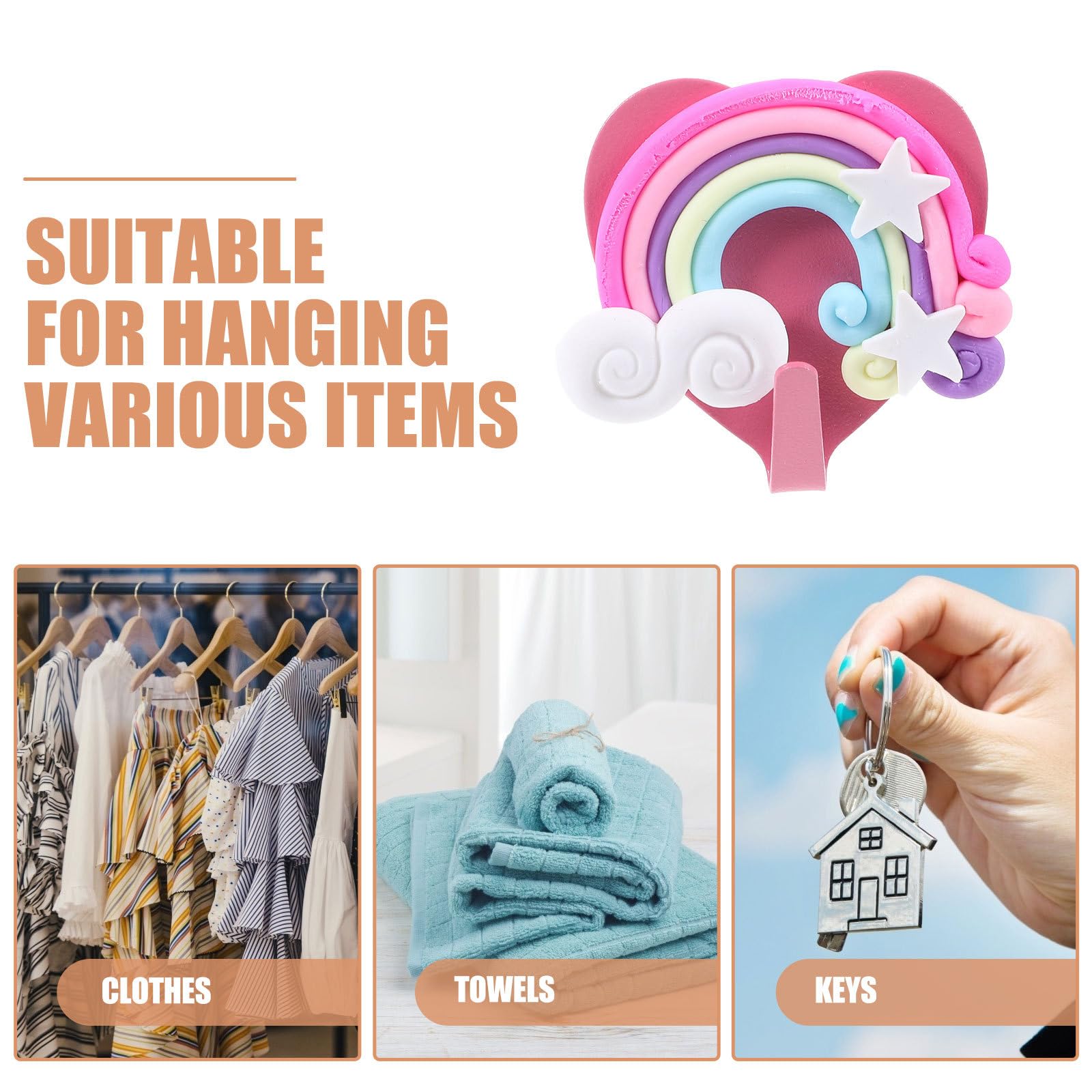 Rainbow Hooks - 10 Pack Heavy Duty Adhesive Wall Hooks for Bathroom, Kitchen, Living Room & RV - Decorative Shower Hooks for Towels, Robes & Organizing - Perfect for Home, Office & Camper Use
