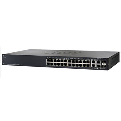 Cisco SF300 24-Port 10/100 PoE+ Managed Switch with Gigabit Uplinks (180W) - Ideal for Small Business Networks & Office IT Infrastructure