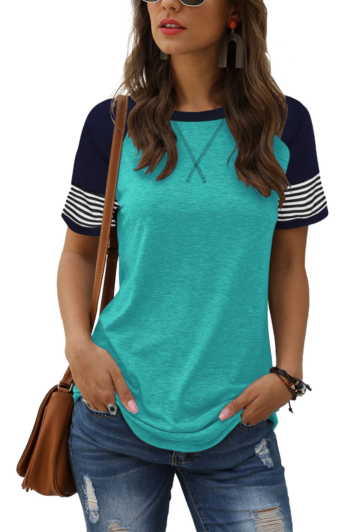 Adibosy Women's Summer Casual Short Sleeve Striped Tunic Top - Crew Neck T-Shirt Blouse for Women | Perfect for Beach, Vacation & Everyday Wear