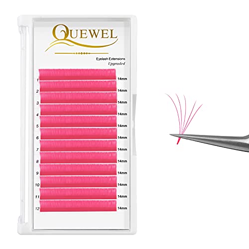Pink Colored Lash Extensions - Easy Fan Volume Lashes .07D 14mm D Curl | 2D-20D Rapid Blooming Flower Self-Fanning Mega Volume Eyelash Extensions | Perfect for Parties, Weddings & Special Occasions