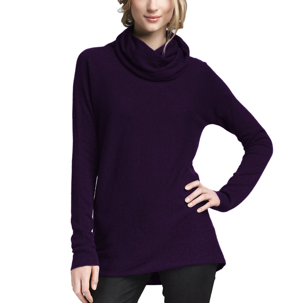 Parisbonbon Women's 100% Cashmere Cowl Neck Sweater - Soft Winter Pullover, Deep Violet, Size S | Cozy Fall & Winter Fashion for Office, Date Night & Casual Outfits