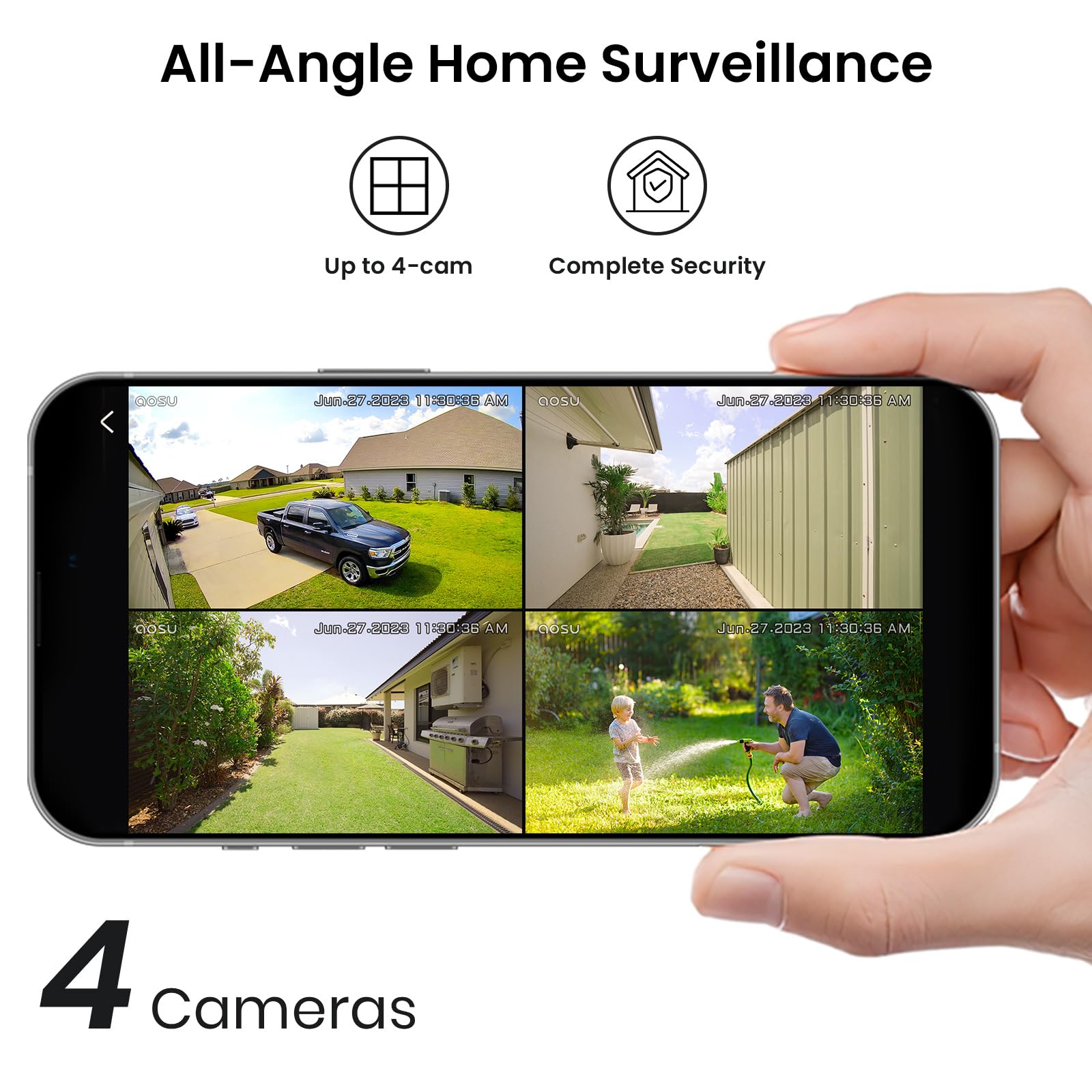 AOSU Solar-Powered Home Security Camera Add-On - Compatible with AOSU HomeBase (Not Standalone), Supports 4 Cameras Simultaneously | Outdoor Surveillance, Night Vision, Weatherproof for Home & Business Protection