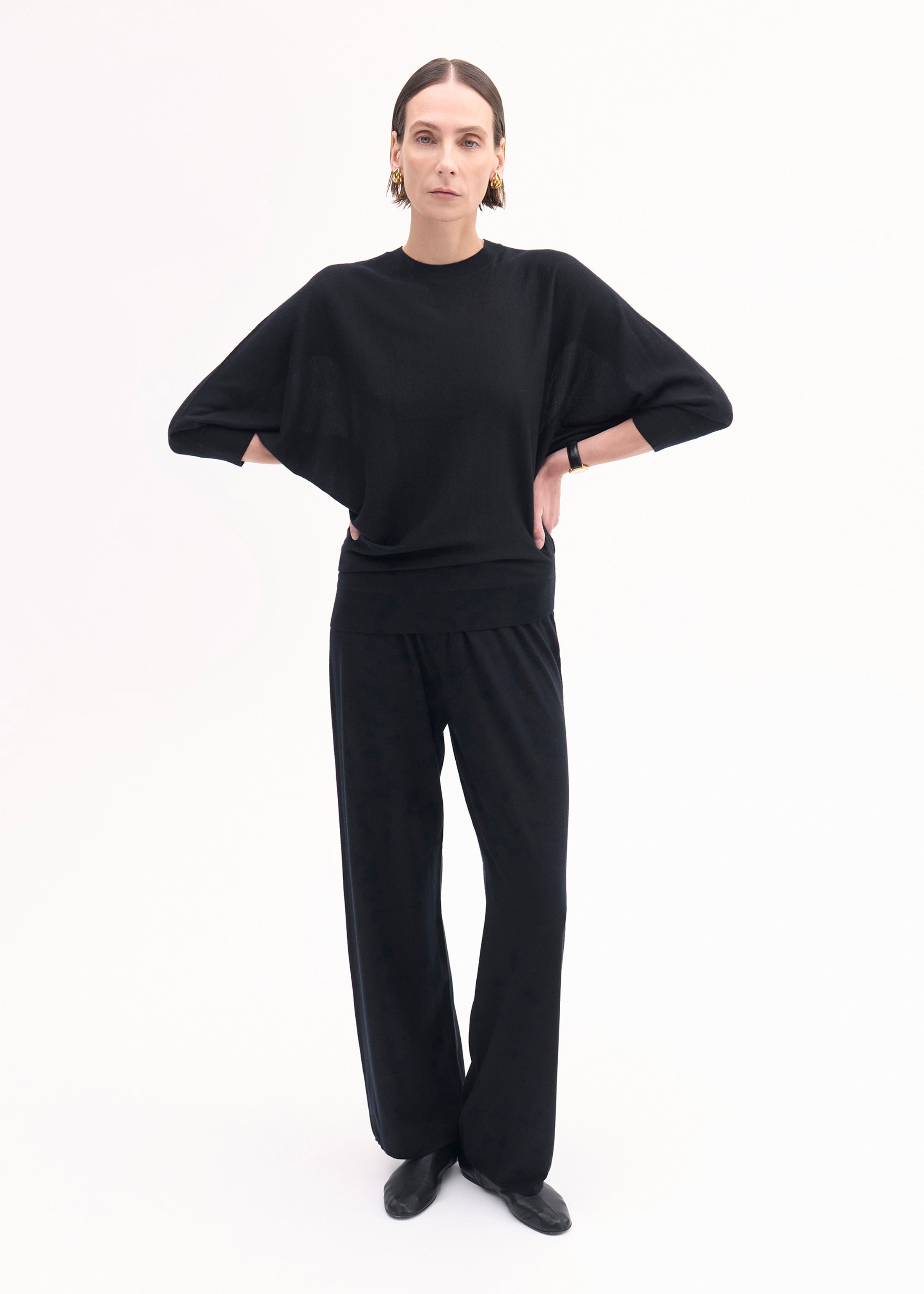 Luxury Draped Knit Cashmere Top for Women - Soft & Warm Black Sweater | Perfect for Office, Date Night & Winter Layering