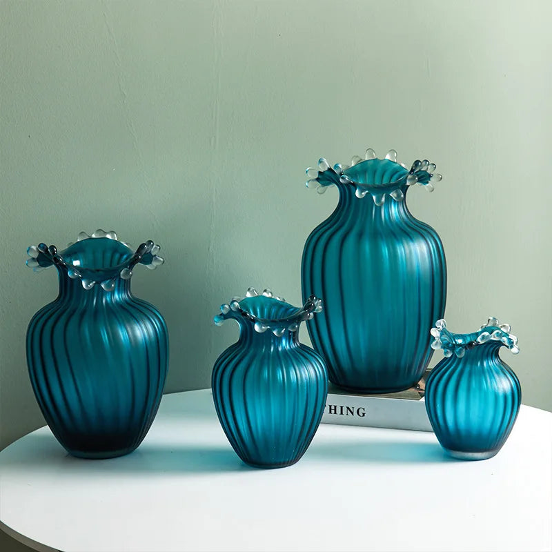 Wave Ripple Glass Vase - Elegant Handmade Decorative Vase for Home, Wedding, and Event Centerpieces - Perfect for Flowers, Candles, and Table Decor