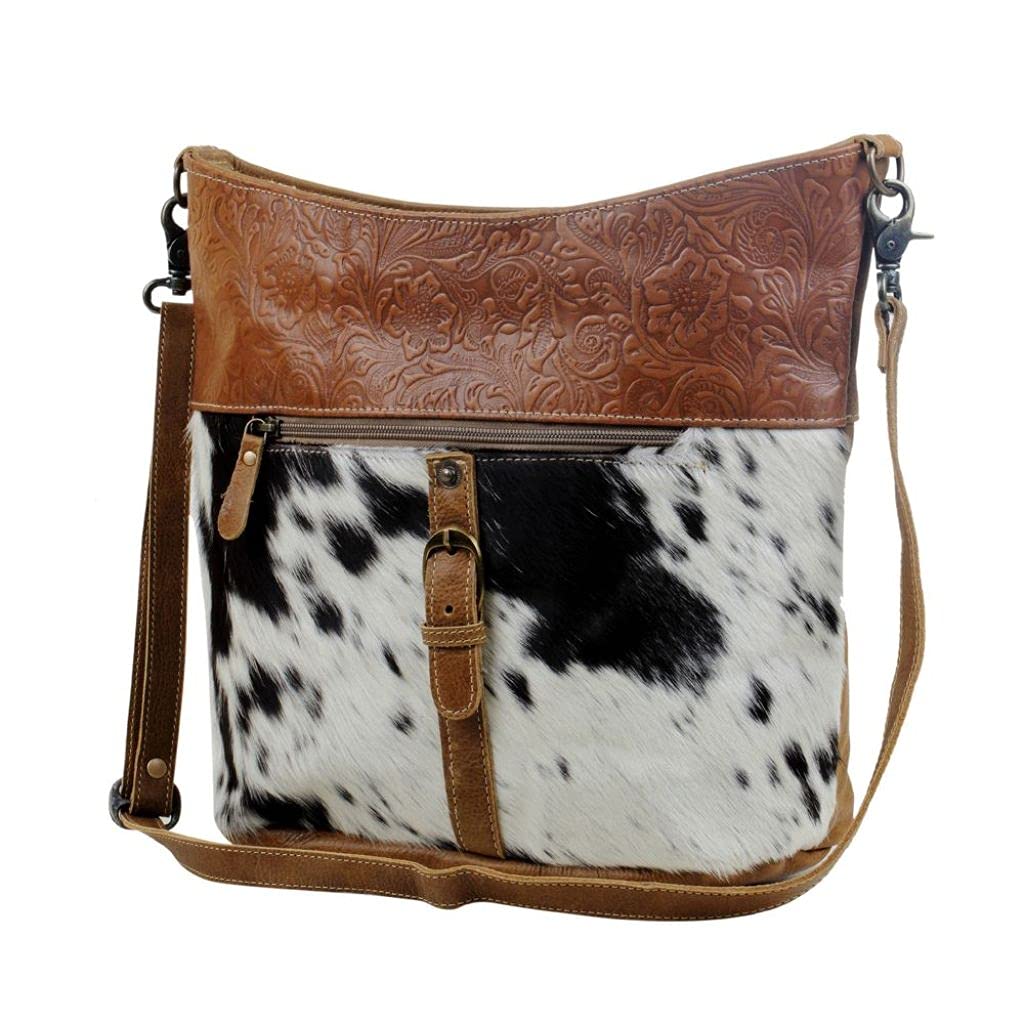 Myra Bag Snooze - Upcycled Leather & Cowhide Handbag S-2846 | Stylish Women's Crossbody Purse for Work, Travel & Everyday Use