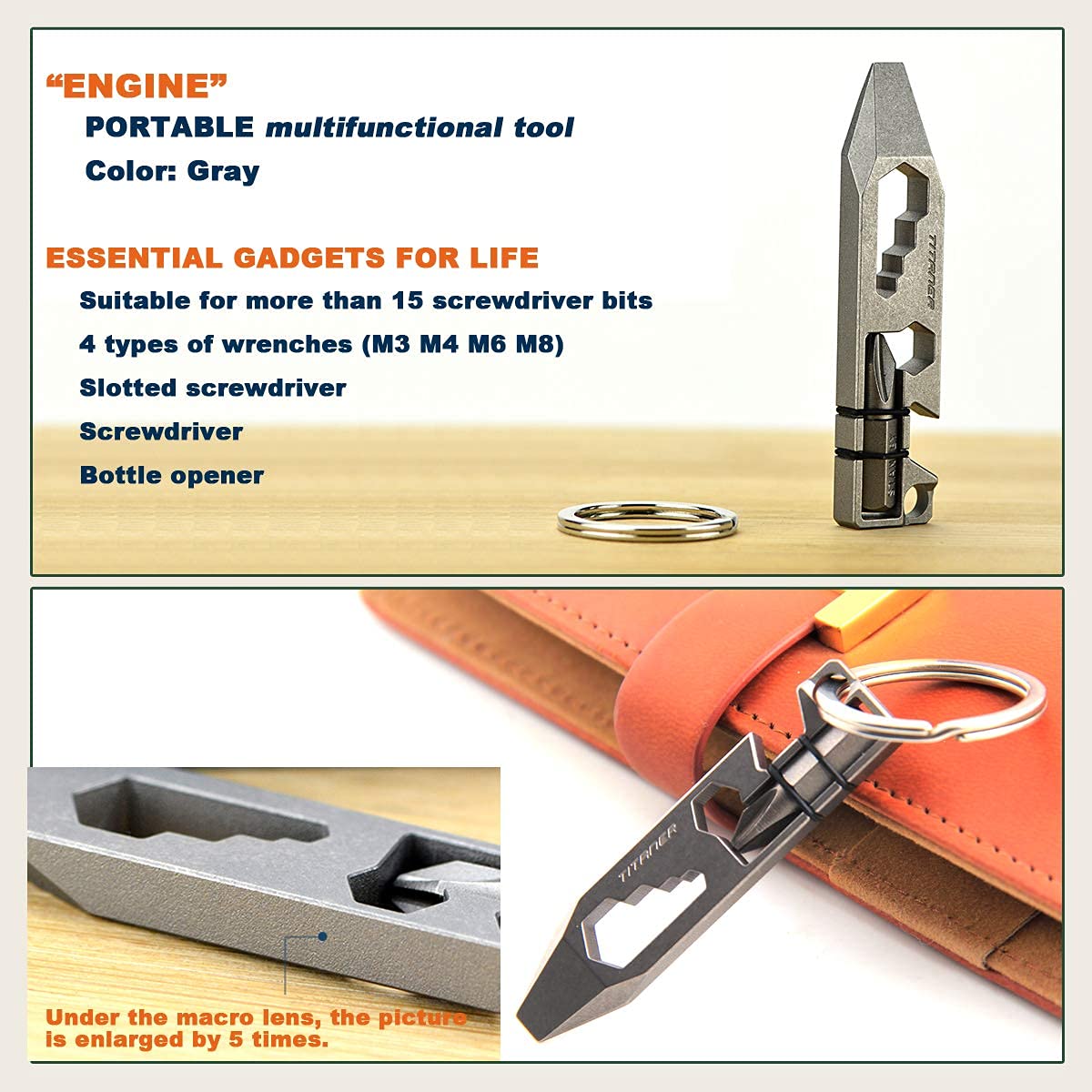 Premium Titanium EDC Pry Bar - Multi-Tool with Bottle Opener, Screwdriver & Wrench - Compact Keychain Tool for Outdoor, Survival & Everyday Carry (Grey) - Perfect for Camping, Hiking, DIY & Emergency Situations