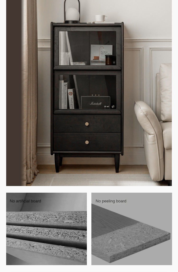 Solid Oak Wood Side Cabinet - Black Finish | Stylish Storage for Living Room, Bedroom, or Office