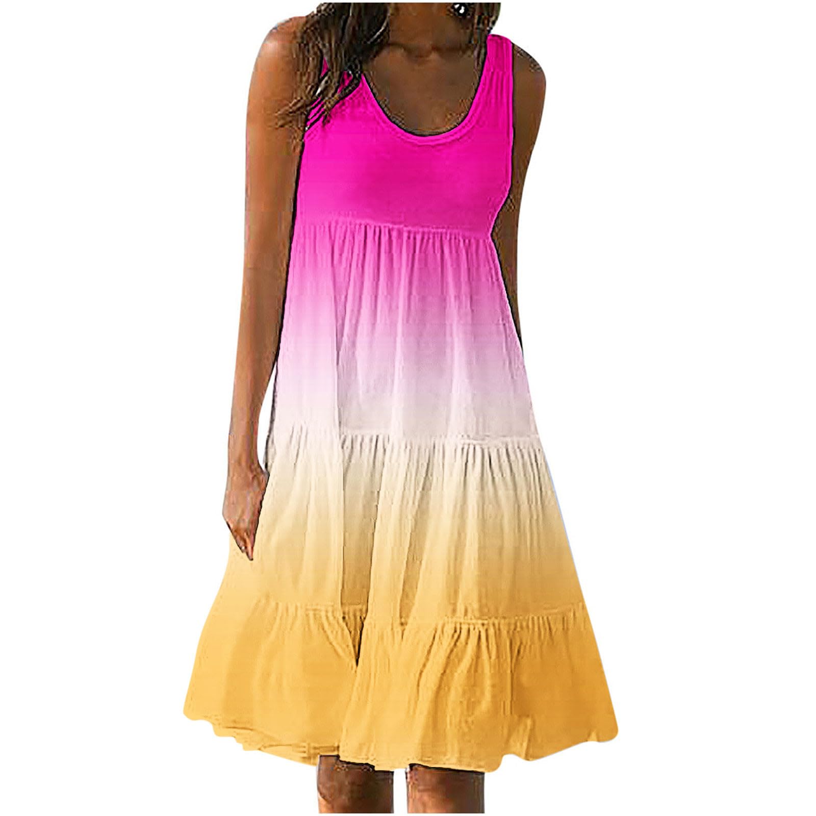 SEAOPEN Women's Summer Sundress 2024 - Sleeveless Tank Tiered Midi Dress, Casual Loose Swing Dress for Beach, Vacation & Outdoor Activities