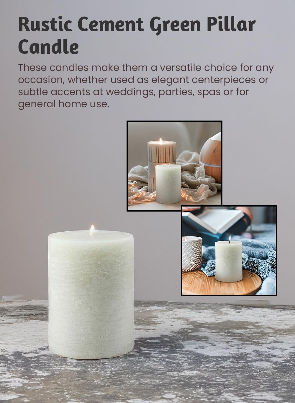 Set of 4 Rustic Cement Green Pillar Candles - 3
