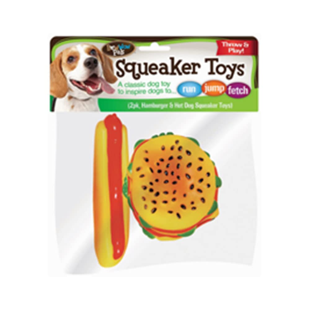 Bow Wow Hamburger & Hotdog Squeaky Vinyl Dog Toys - Fun Interactive Chew Toys for Small & Medium Dogs - Perfect for Playtime & Training