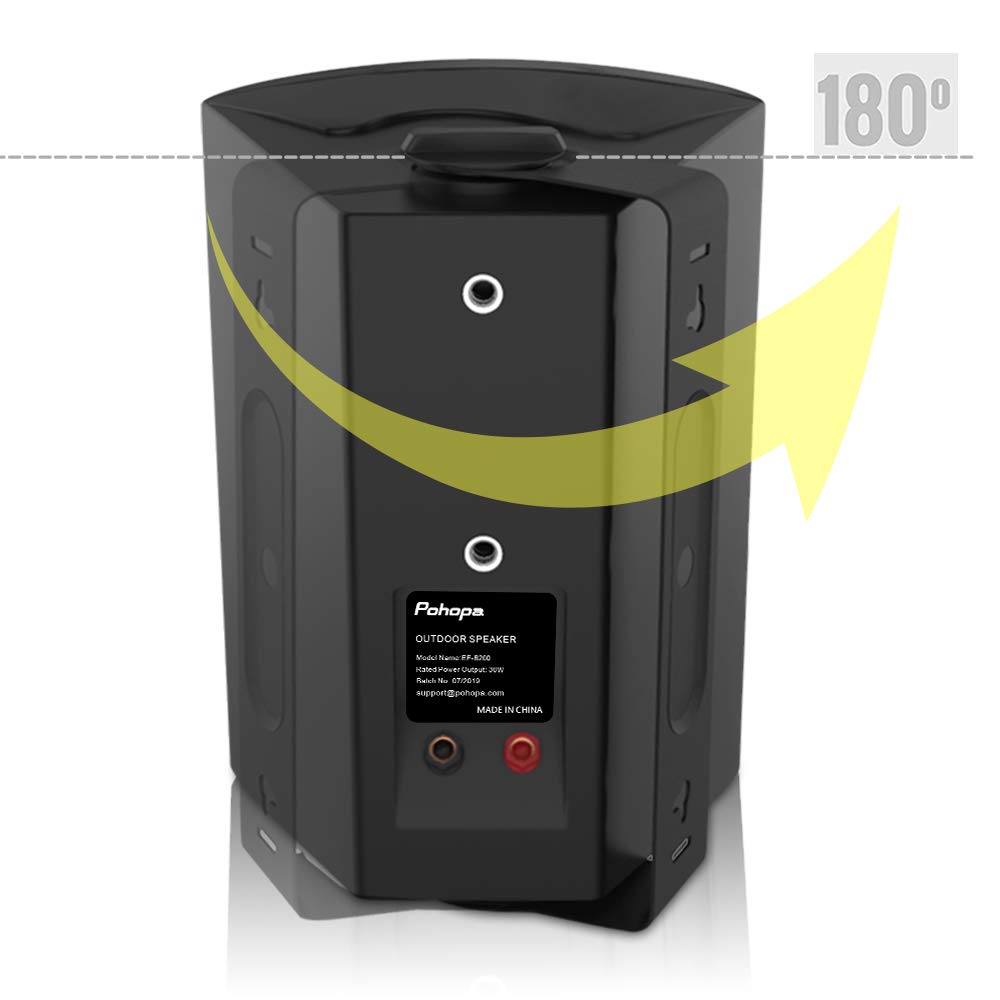 Pohopa 5.25 Inch Outdoor Bluetooth Speakers with Stereo Amplifier - All-Weather Waterproof Wireless Speakers for Patio, Garden, Pool - Wide Sound Coverage & Speed-Lock Mounting System (Black)
