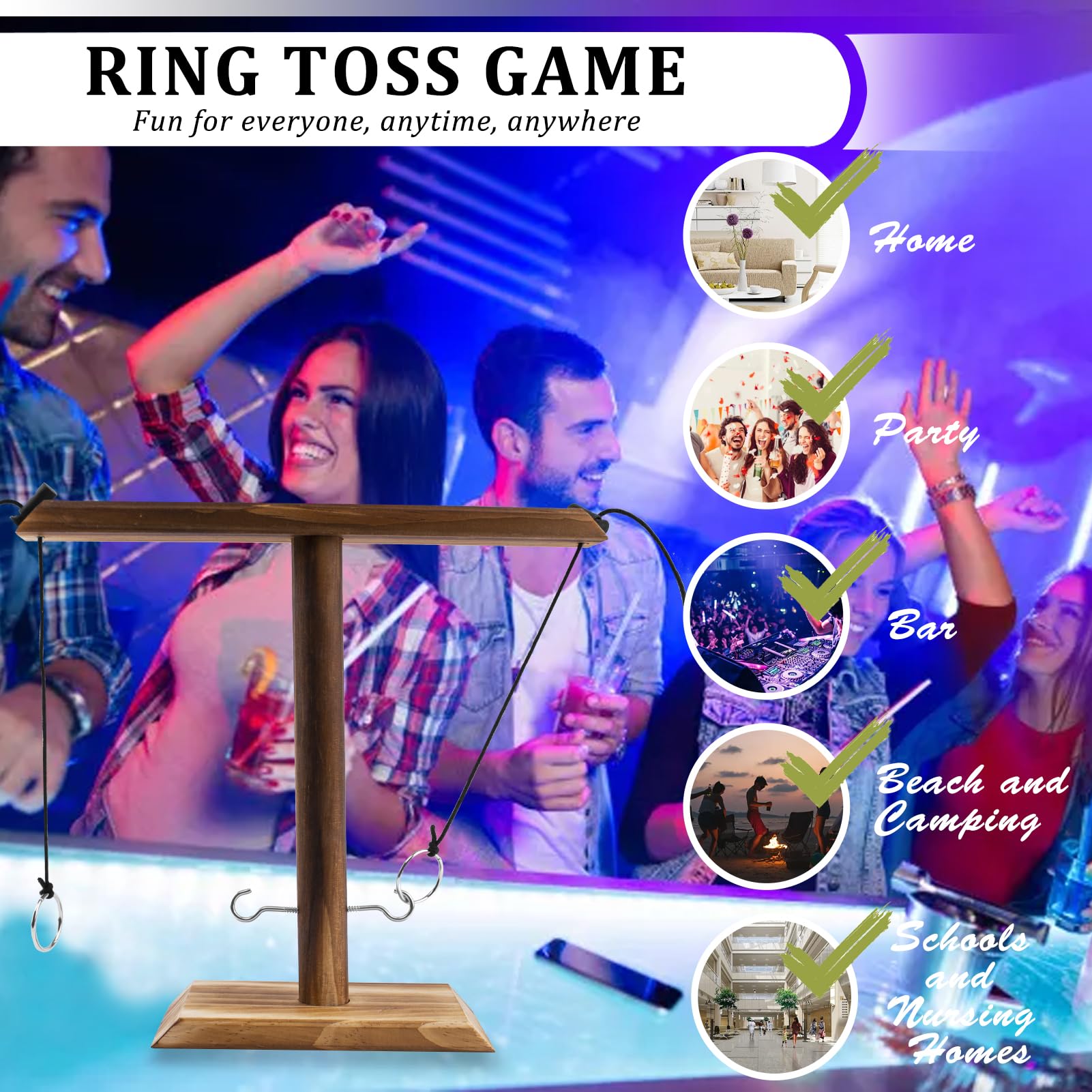 Premium Ring Toss Game Set for Adults - Outdoor & Indoor Hook and Ring Toss with String - Fun Drinking Party Games, Backyard BBQ Activities & Christmas Entertainment - Includes Shot Ladder Challenge