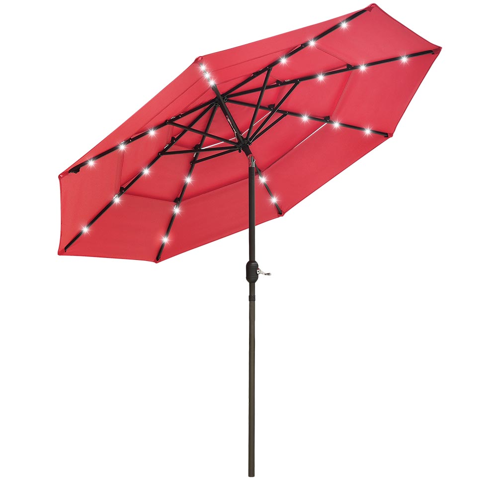 9 ft 3-Tier Outdoor Patio Umbrella with LED Lights & 8 Sturdy Ribs - Perfect for Backyard, Poolside, and Beach Relaxation | TheLAShop