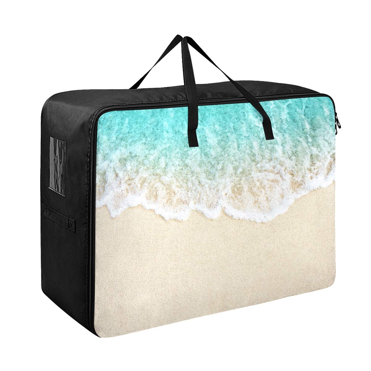 Blueangle Oxford Large Clothes Organizer Storage Bags for Bedding, Comforters & Blankets - Soft Blue Waves Fabric - Perfect for Closet, Travel & Seasonal Clothing Storage