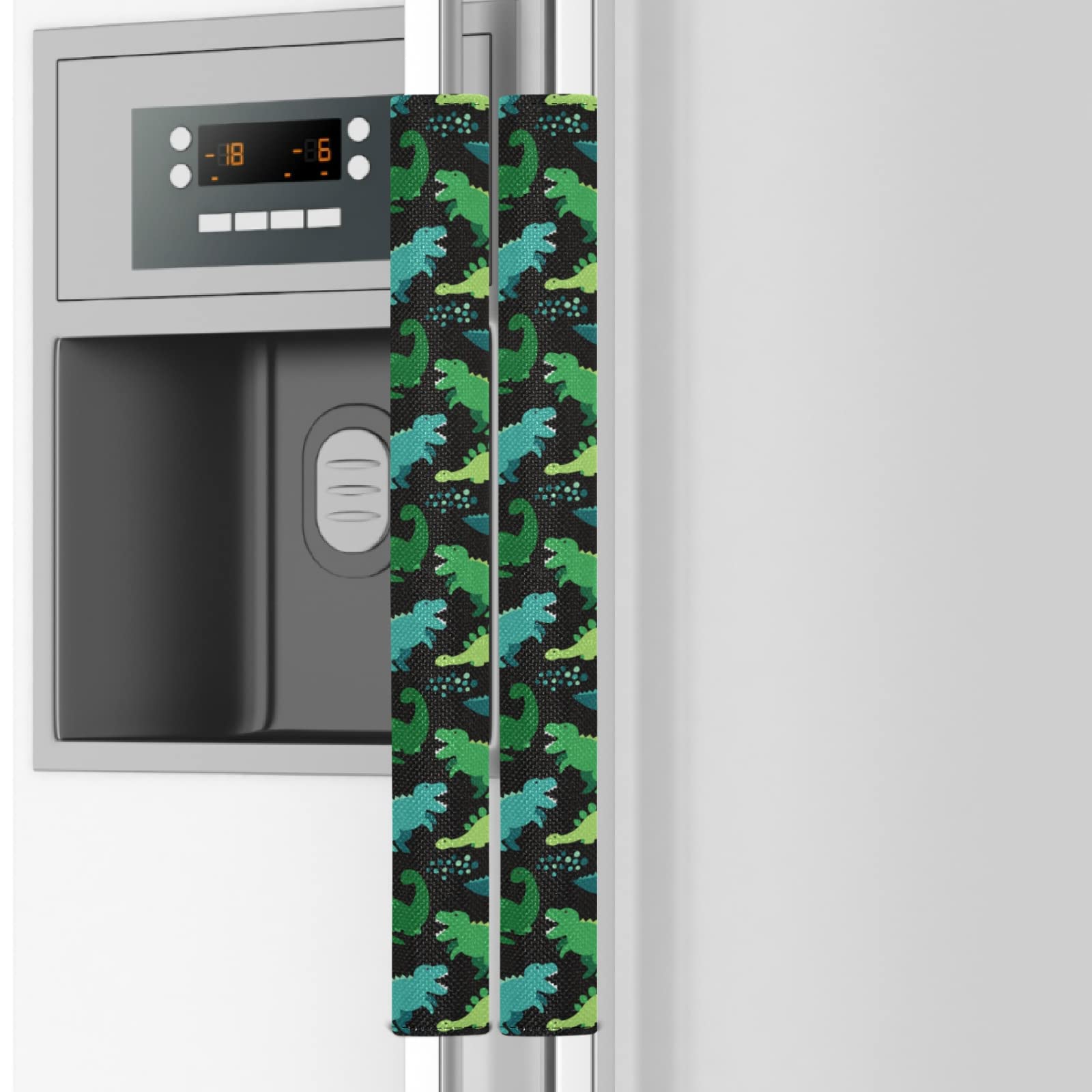 Dinosaur Refrigerator Handle Covers Set of 2 - Washable Kitchen Appliance Grips for Fridge, Oven, Microwave & Dishwasher - Non-Slip, Stain-Resistant Protection (Green) - Perfect for Kids' Rooms & Dinosaur-Themed Kitchens