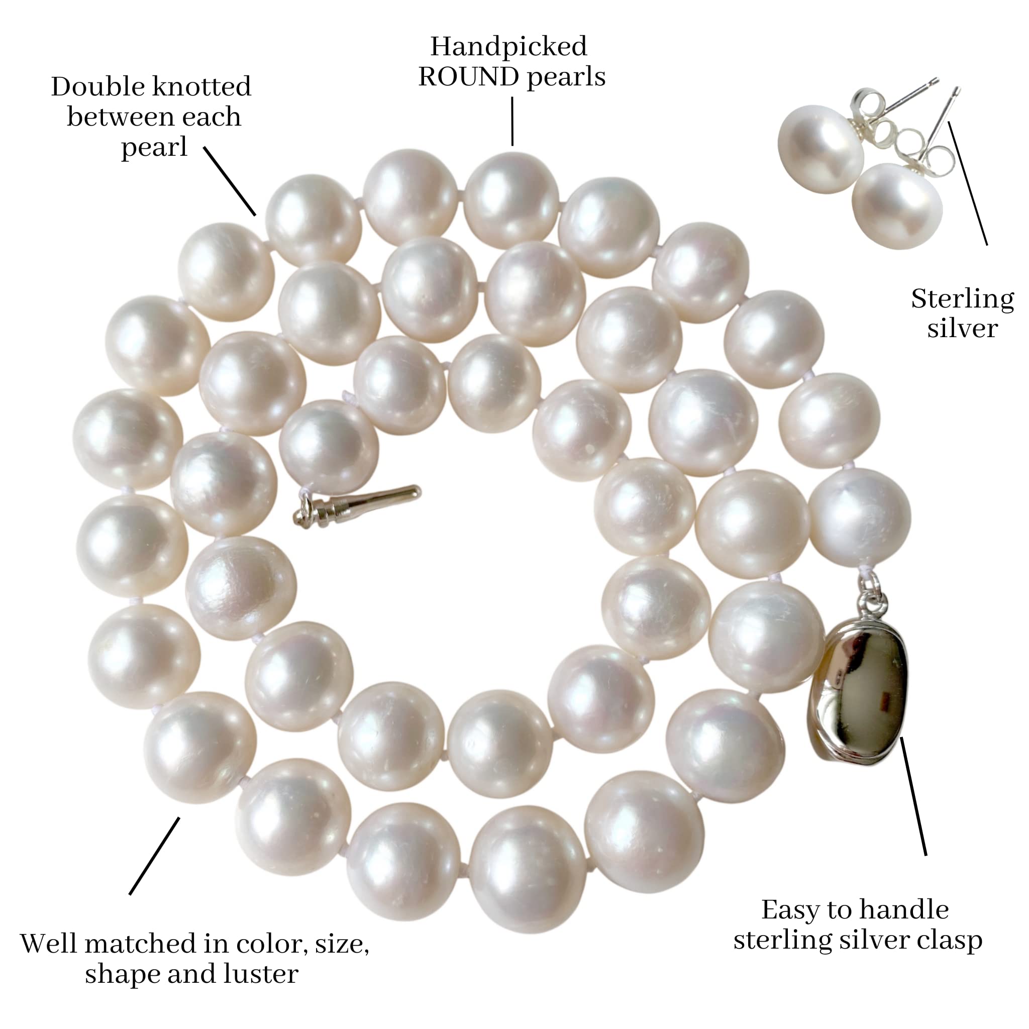 Freshwater Pearl Jewelry Set for Women - Necklace, Bracelet, Earrings - Wedding & Party