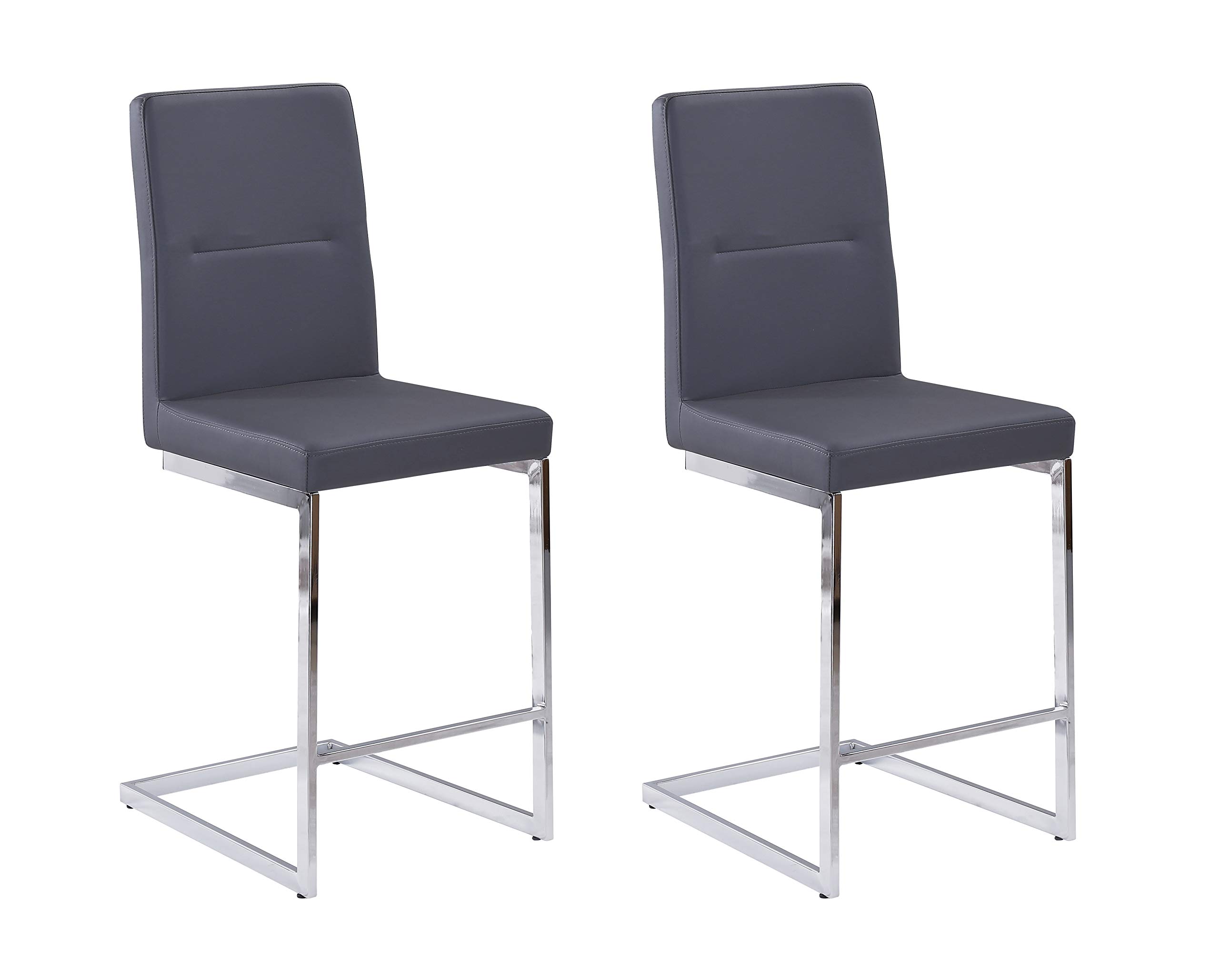 Premium Counter Height Bar Stools - Set of 2 White & High Gloss Gray Modern Kitchen Chairs for Breakfast Nook, Dining Room & Home Bar Seating