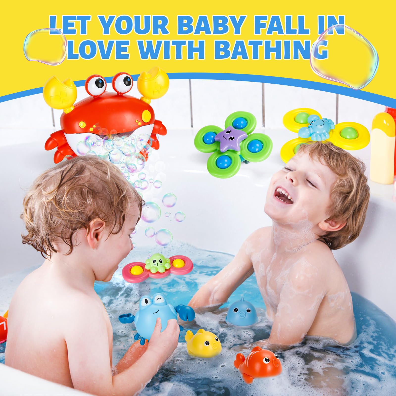 **Best Baby Bath Toys for Toddlers 1-3 Years - Magnetic Fishing Game, Crab Bubble Maker, Suction Spinner & Wind-Up Toys - Fun Bathtime Gift for Boys & Girls - Perfect for Sensory Play & Early Learning**    *(Use Case: Ideal for bathtime fun, sensory development, hand-eye coordination, and interactive play for toddlers.)*