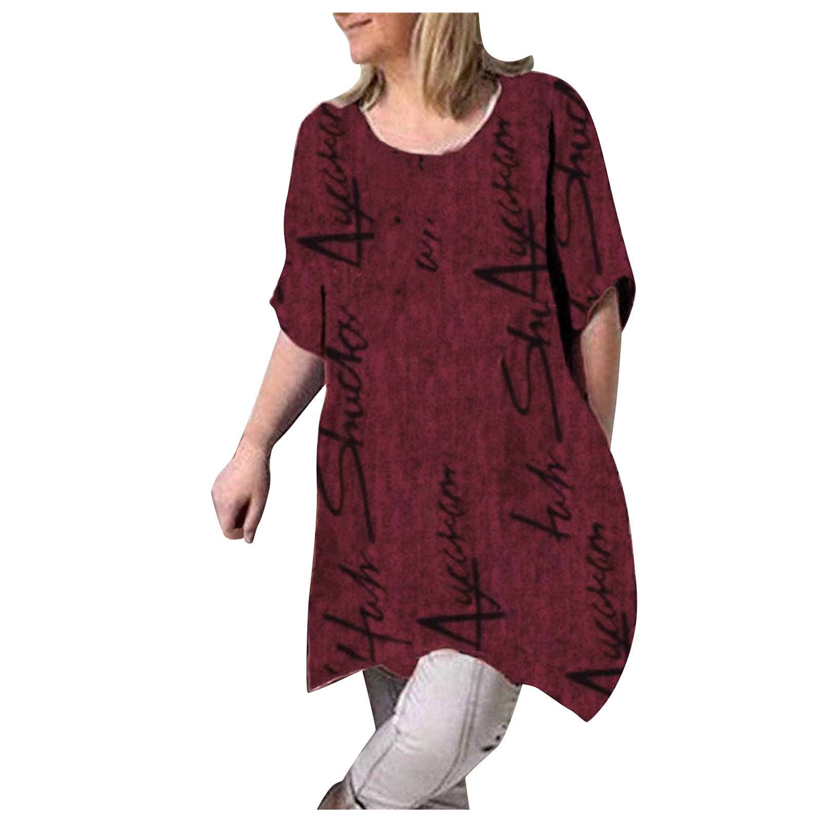 Women's Cotton Linen Tunic Tops - Short Sleeve Round Neck T-Shirts for Summer | Comfortable Casual Blouse for Everyday Wear, Office & Outings