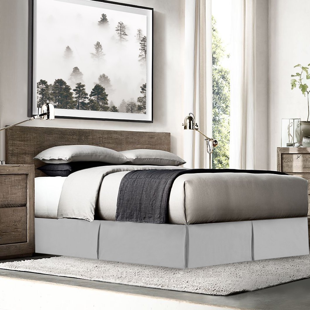 Empyrean Twin Bed Skirt - 14 Inch Drop Microfiber Dust Ruffle with 8 Pins - Silver Light Gray | Perfect for Guest Rooms, Dorms & Kids' Bedrooms