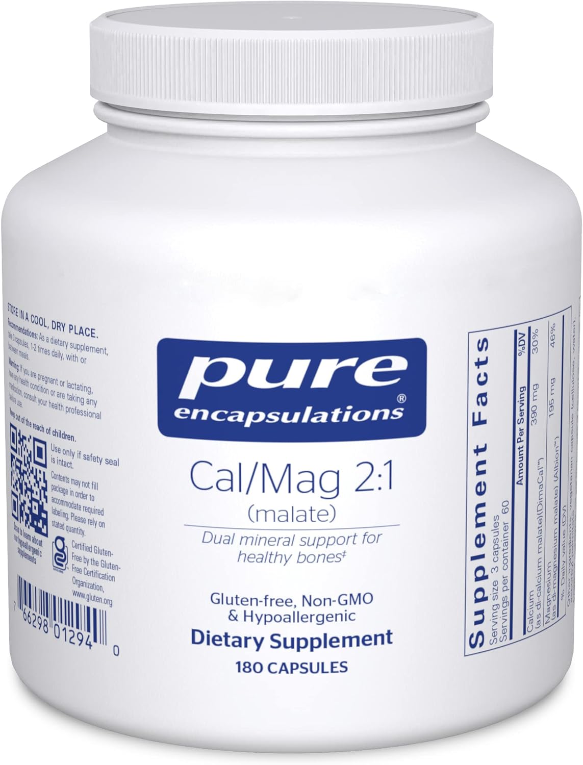 Pure Encapsulations Calcium Magnesium Malate 2:1 Ratio - 180 Capsules - Bone & Muscle Support Supplement - for Joint Health & Better Sleep