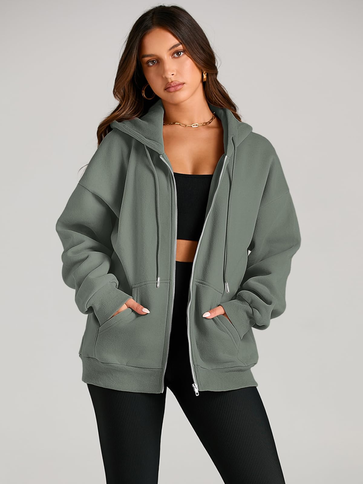 EFAN Women's Oversized Zip Up Hoodie with Drawstring & Pocket - Cute Fall Jacket Casual Sweatshirt for Streetwear, Lounge & Outdoor Activities