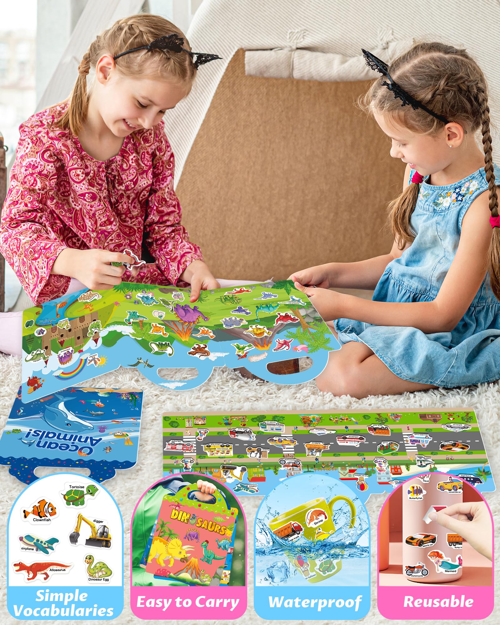 Reusable Sticker Book for Toddlers 1-4 Years | Kids Educational Activity Book | Travel Toys for Boys & Girls | Birthday Gift Idea | Perfect for Airplane, Car Rides & Quiet Time Play