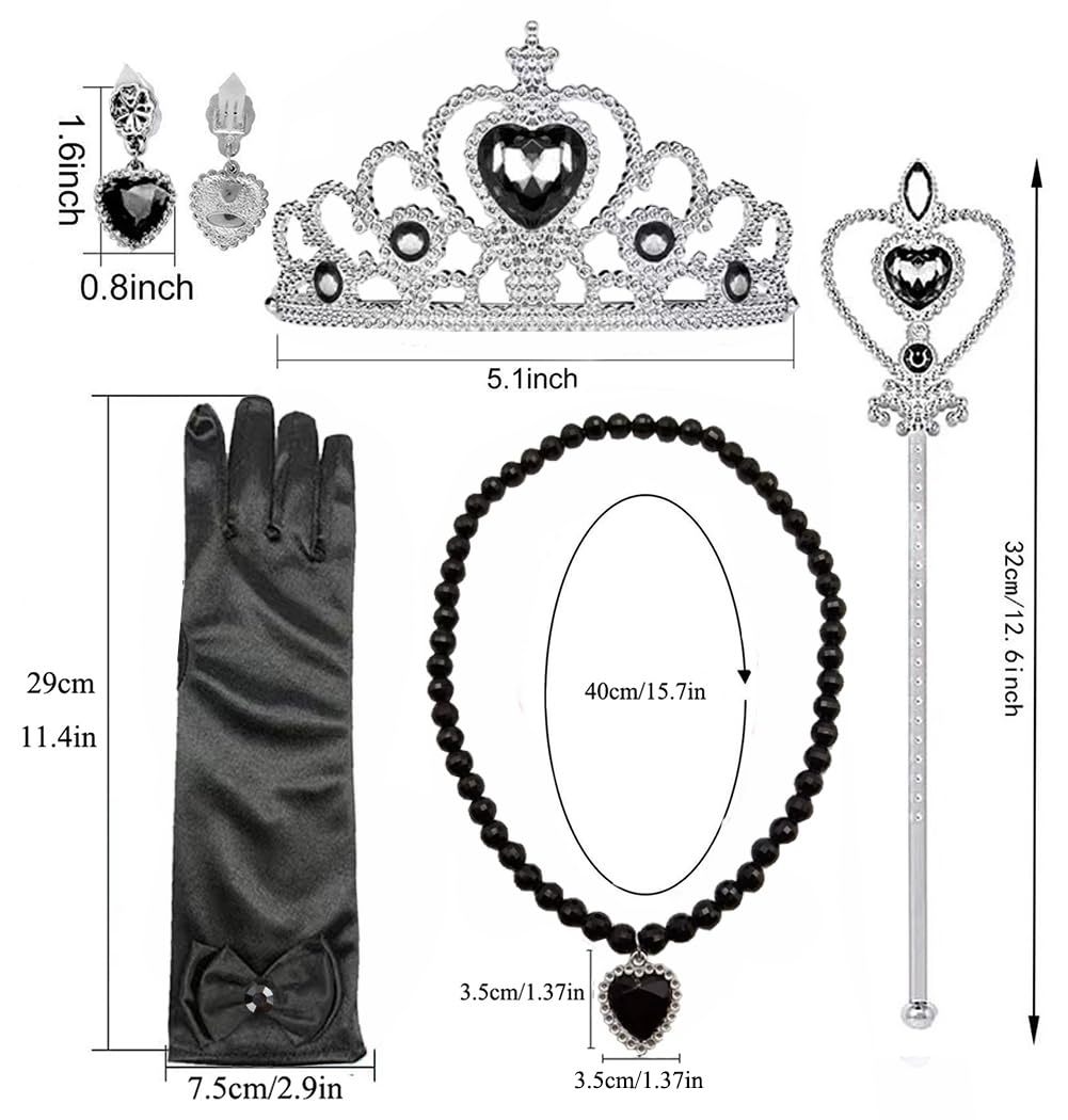 Wednesday Addams Costume Set for Girls - Halloween Gloves, Tiara, Necklace, Wand, Earrings, Bracelet & Ring | Kids Cosplay Dress Up Accessories | Perfect for Halloween, Christmas Gifts & Themed Parties
