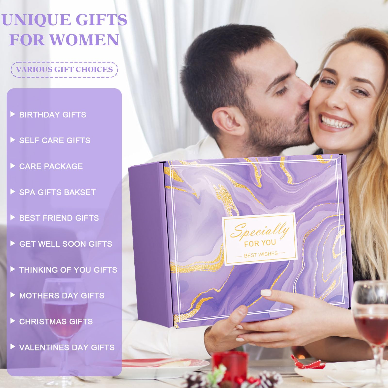 Relaxing Purple Spa Gift Set for Women - Self Care Birthday Gifts, Get Well Soon Care Package, Unique Mother's Day Present for Mom, Wife, Sister, Grandma & Girlfriend | Perfect for Home Spa Nights, Stress Relief & Pampering Gifts