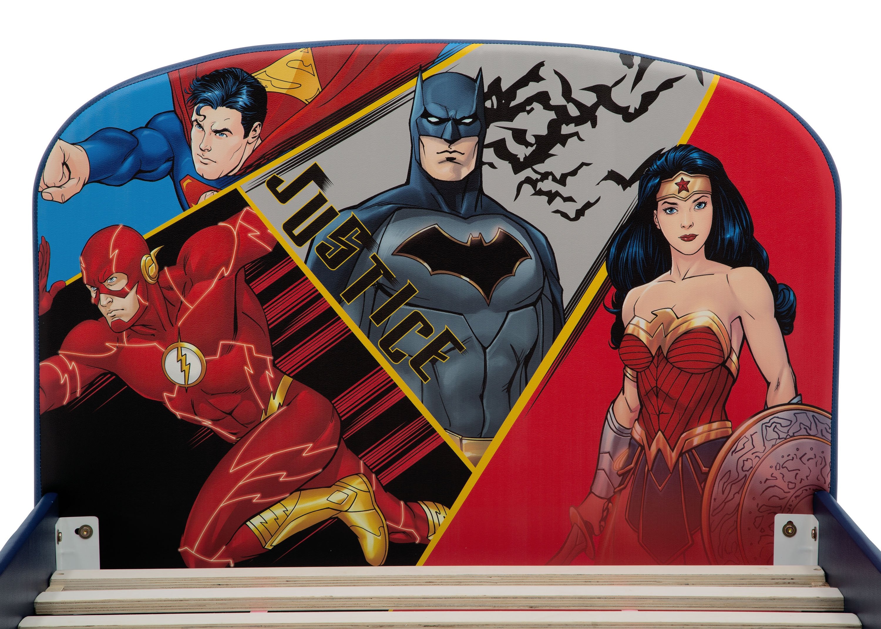 DC Comics Justice League Superheroes Twin Bed with Upholstered Headboard - Perfect for Kids' Bedroom & Superhero Themed Decor