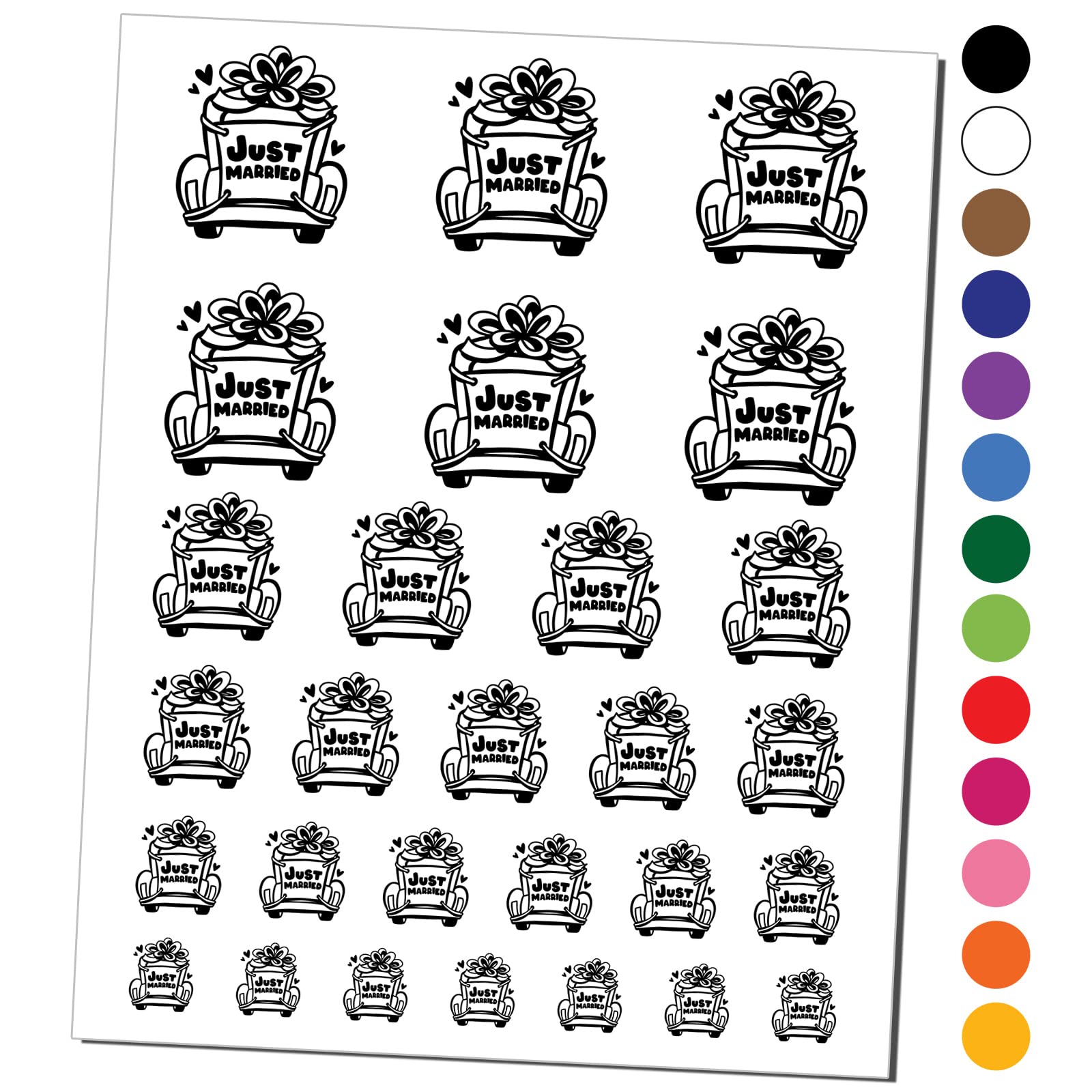Just Married Vintage Car with Bow Temporary Tattoo - Waterproof Fake Body Art Set - Black (1 Sheet) - Perfect for Bachelorette Parties, Wedding Decor & Bridal Shower Favors