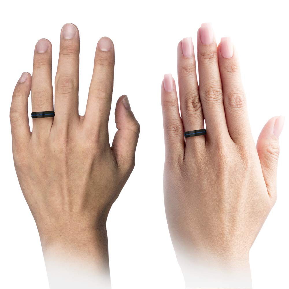 Tungsten Carbide Wedding Band Ring 6mm for Men & Women - Blue Black Center Line, Dome Black Brushed Polished Finish - Custom Engraved Anniversary & Engagement Ring - Perfect for Weddings, Proposals & Special Occasions