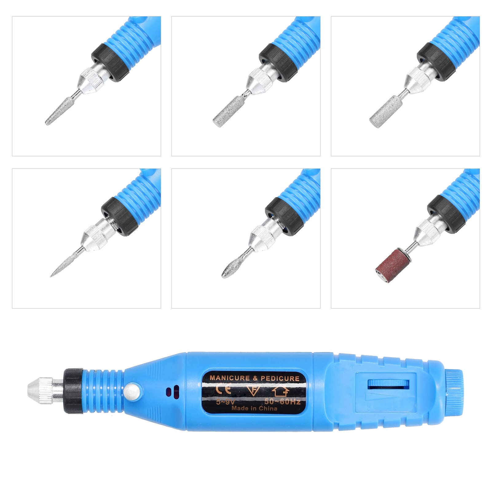 USB Power Handheld Mini Electric Nail Grinder - Adjustable Speed Manicure Machine with 6 Grinding Heads for Gel & Acrylic Nail Removal - Perfect for Home & Professional Salon Use