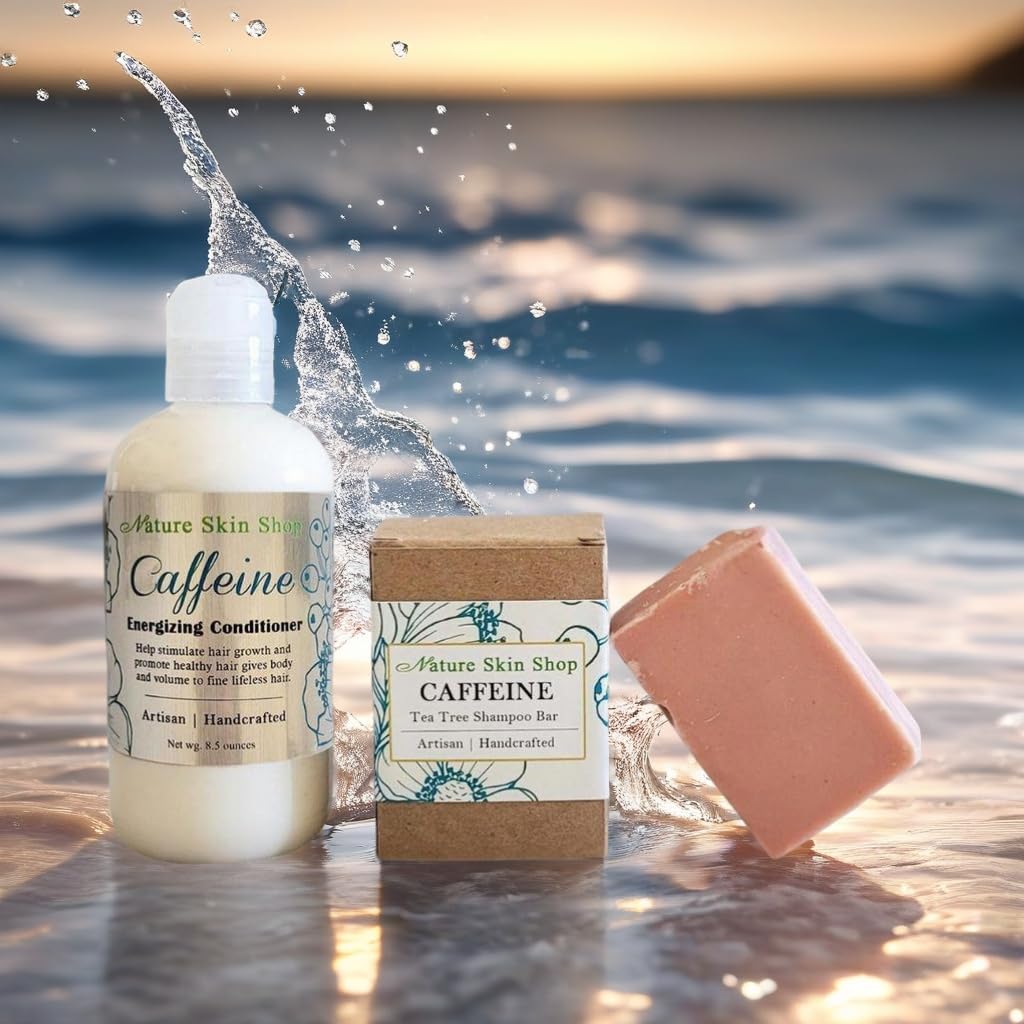 Organic Caffeine & Tea Tree Oil Shampoo Bar with Stimulating Conditioner - Volumizing Hair Growth Treatment for Thinning Hair - Perfect for Travel & Eco-Friendly Hair Care Routine